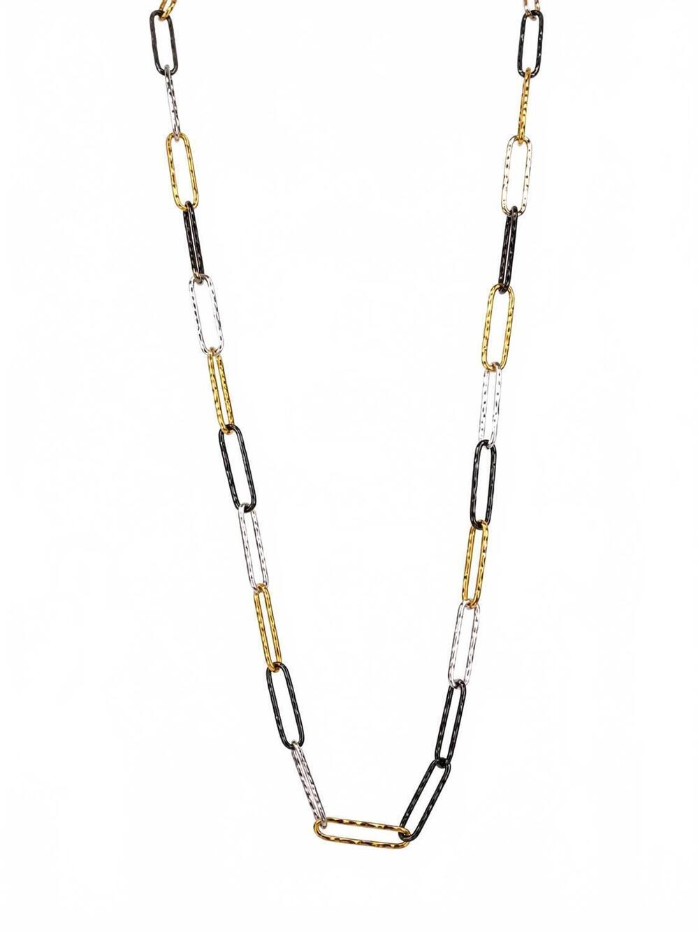 NEW CORONET women's long tri tone oval chain link necklace in tri-color